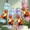 1PC Autumn Floral Fox Illustration 750ml Color Plastic Sports Water Bottle Leakproof Flip Straw Lid Suitable for Sports Office Home Use