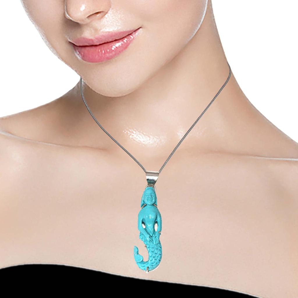Pendant Tibetan Turquoise CrosGemstone Women'Unisex Silver Jewelry 3.75"