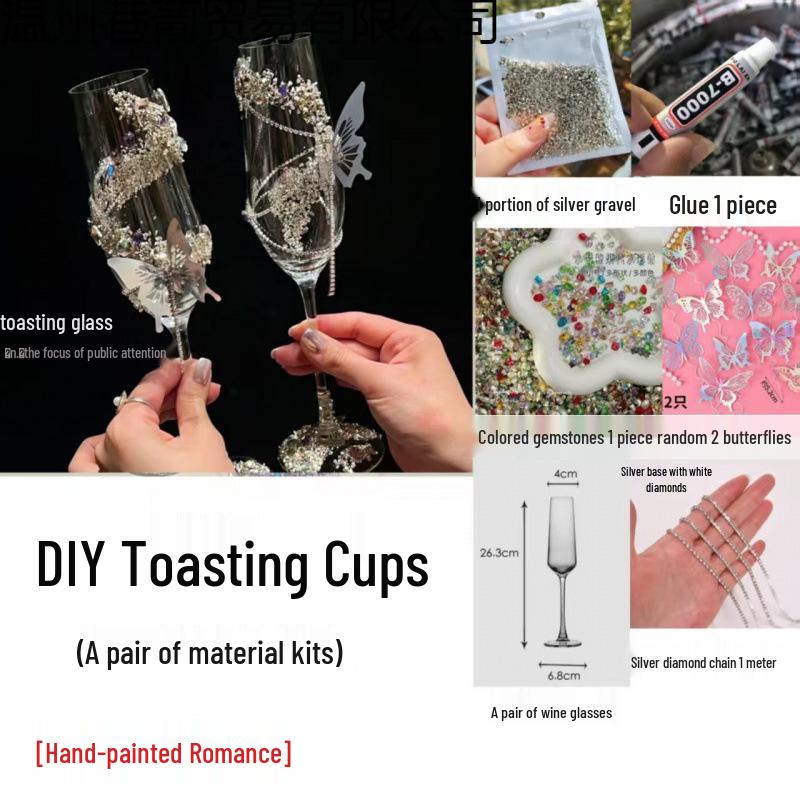 Purple Tassel Mosaic Butterfly Champagne Toasting Glass DIY Kit for Weddings