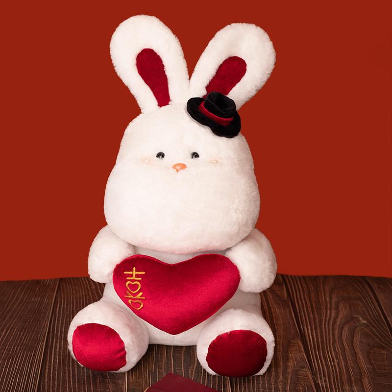 Rabbit Bow Plush Dolls Hat Bunny Stuffed Toy Couple Wedding Gift Decorations