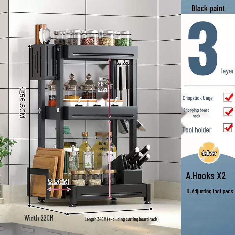 Nana Multifunktionales 3-stöckiges Küchenarbeitsplatten-Gewürzregal