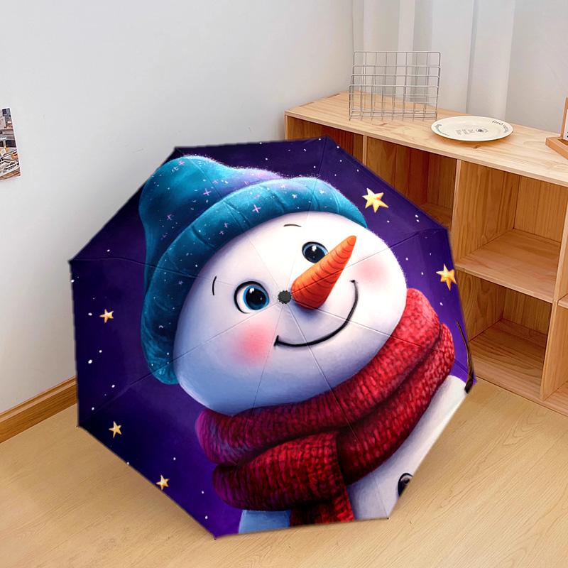 1 Stück Automatischer Faltregenschirm - Schneemann Winter Nacht Muster, Tragbares & Faltbares Design mit 8 Speichen, Weihnachts-Geburtstagsgeschenke