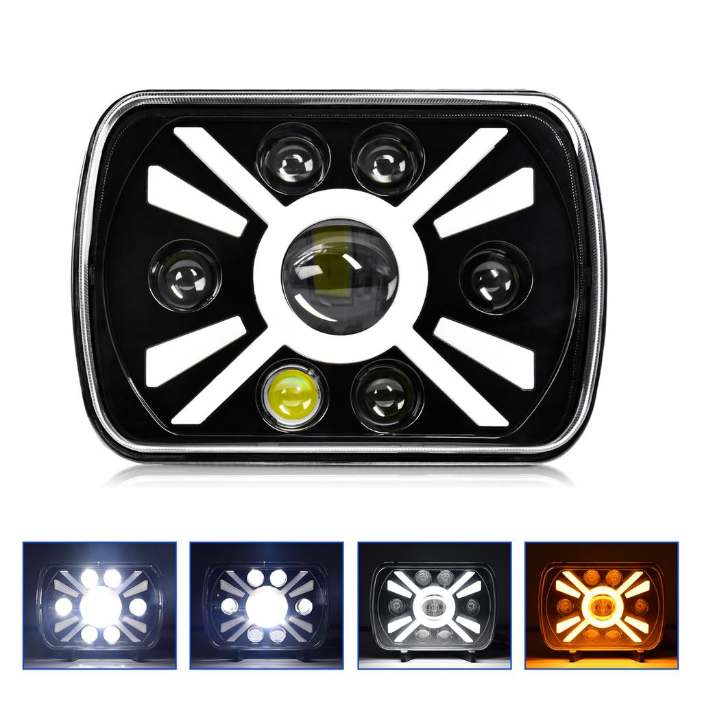 2PCS 7 Inch LED Headlights, 5x7   7x6   Rectangular LED Headlights with High Low Beam DRL Turn Signal Replacement for