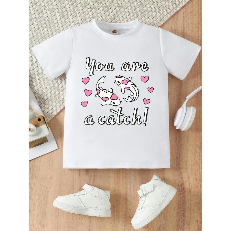 European Sizes Children A "S" Casual Summer T-shirt with Hand-painted Koi Print, Round Neck Short Sleeve Design, Machine Washable, with Fun Design