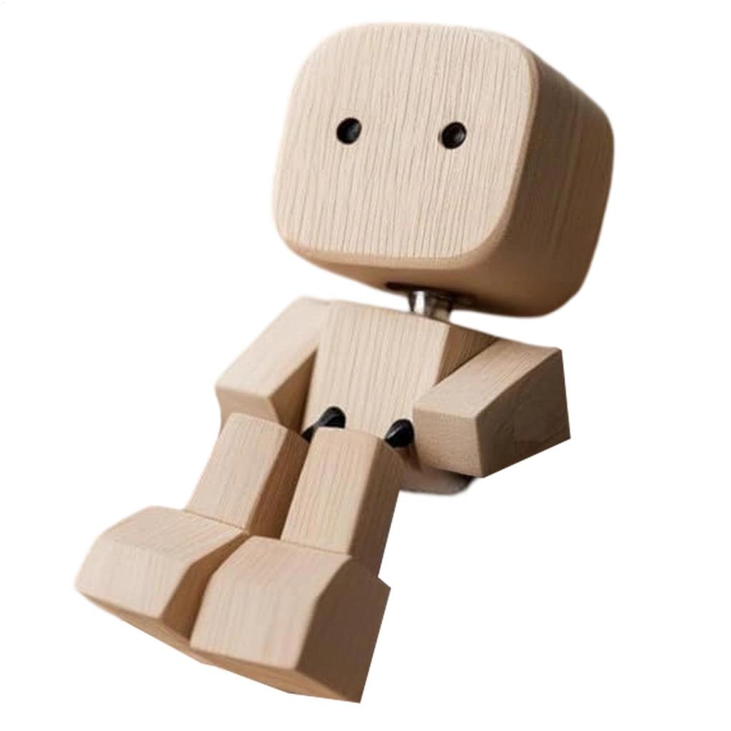 Shaking Wooden Man Figurine Man Tabletop Decor Creative Statue for Car Dashboard Study Shelf Display Desk Bedroom Living Room