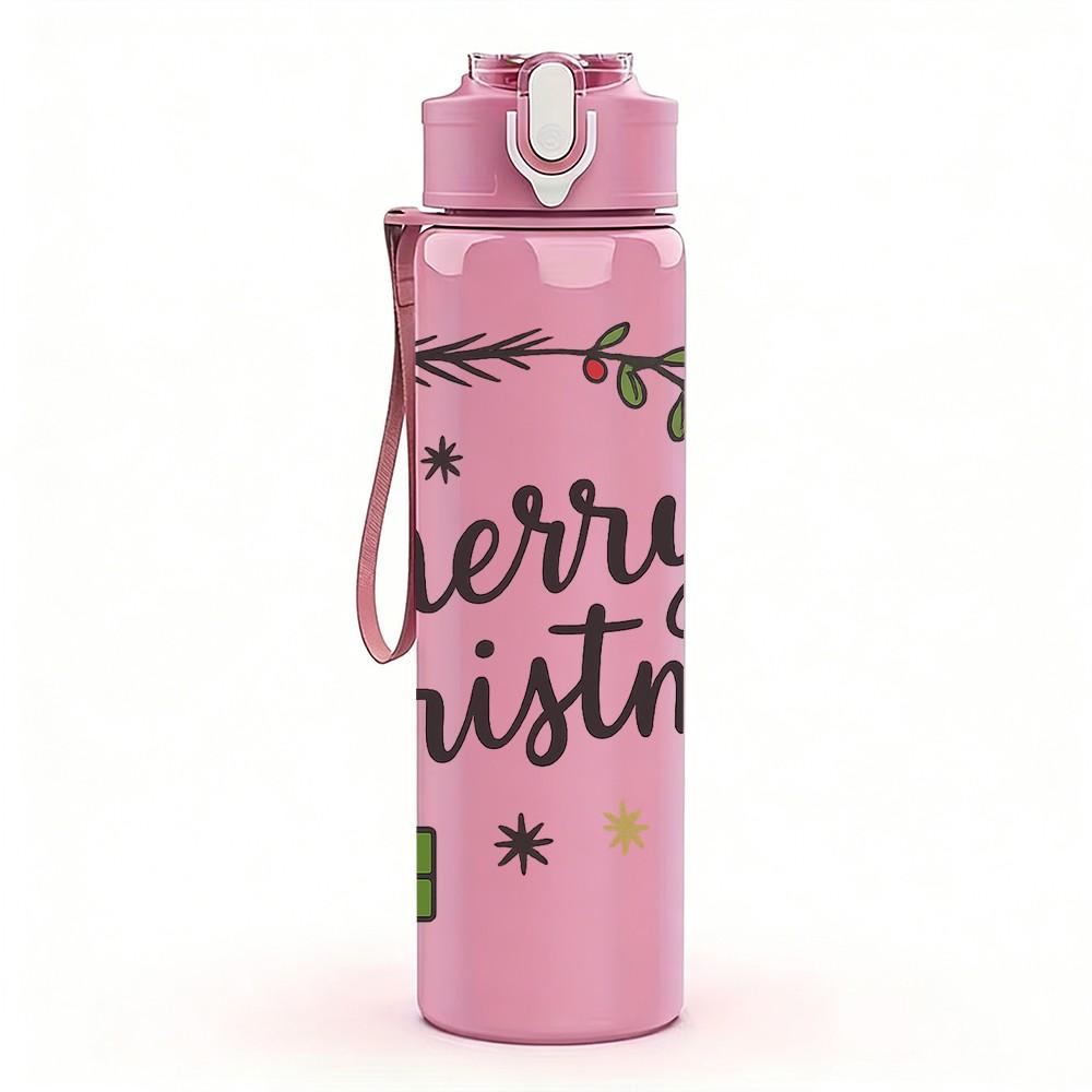 1PC Merry Christmas Gift Pattern 750ml Color Plastic Sports Water Bottle Leakproof Flip Straw Lid Suitable for Sports Office Home Use