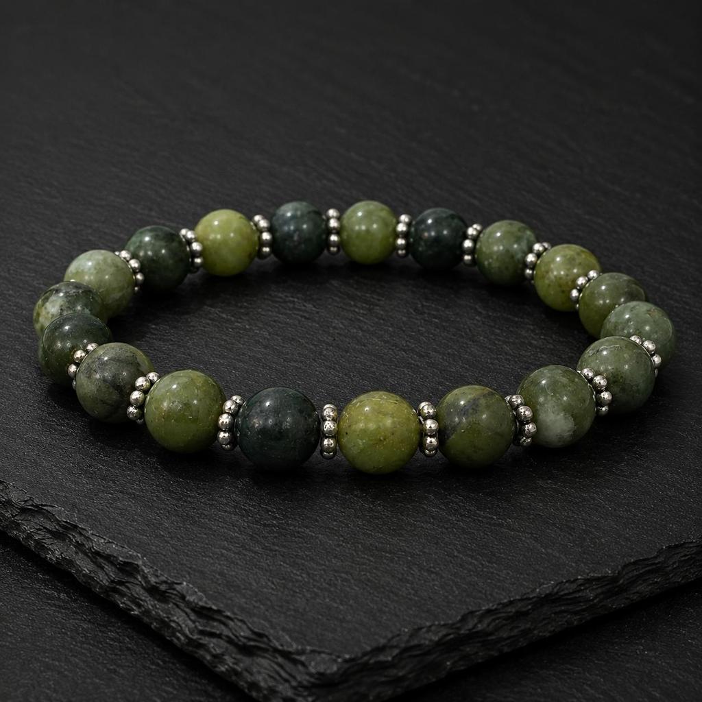 8mm Round Natural Green Jade Gemstone Beads Jewelry Handmade Unisex Stretch Bracelet 7.5" With Chakra CSB-30
