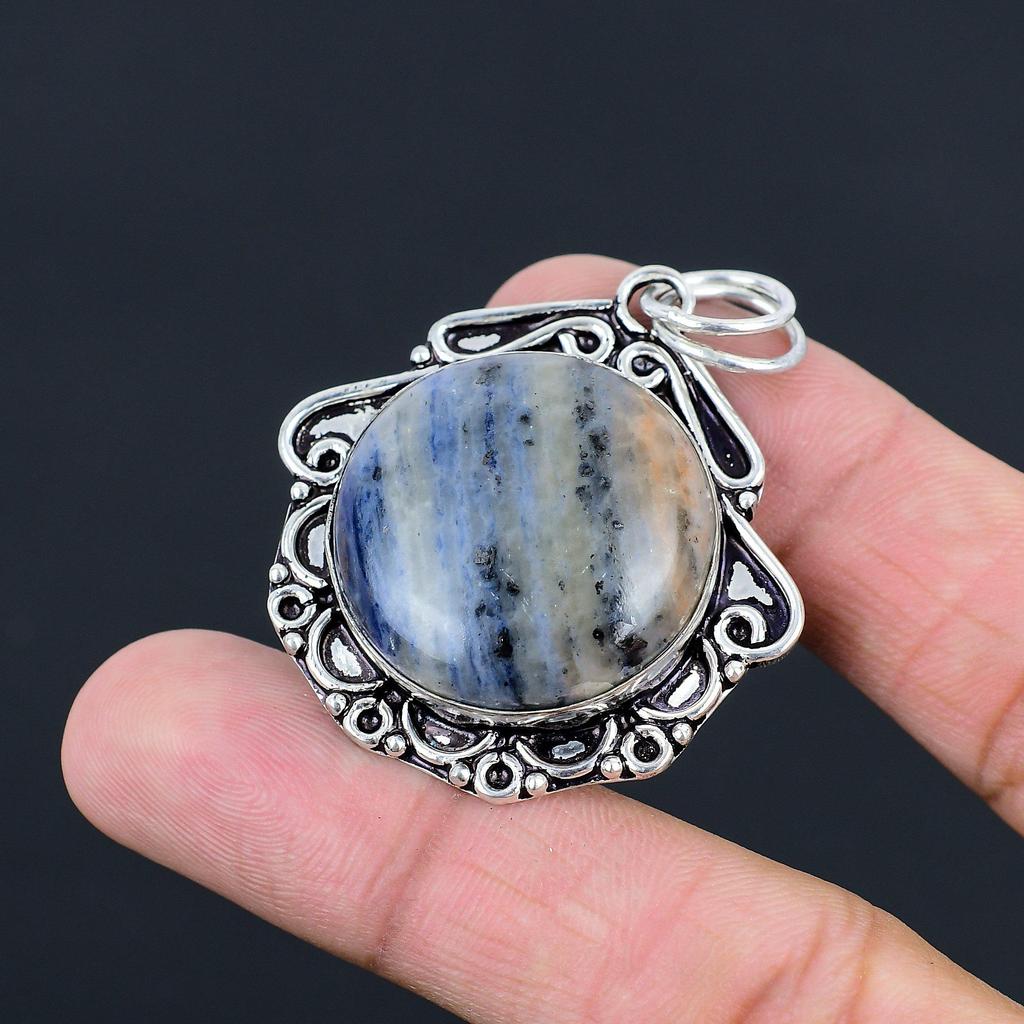Natural Sodalite Sterling Silver Third Eye Chakra Mother Birthday Bezel Pendant