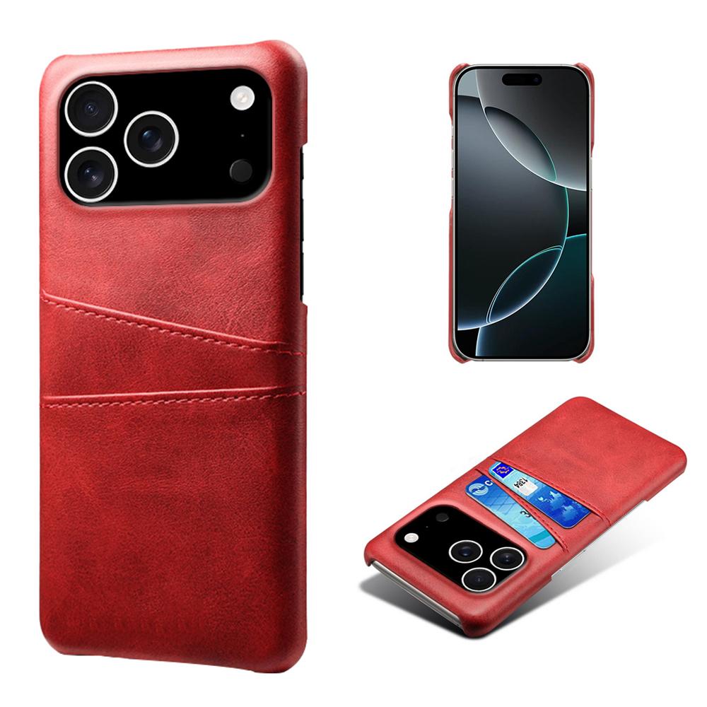 

Для iPhone 17 Pro Чехол с двойными слотами для карт PU кожа+Твердый ПК Чехол для телефона Red