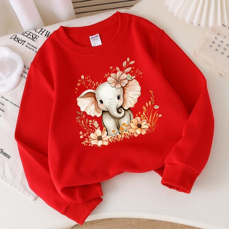 Kinder Rundhals-Sweatshirt, Niedlicher Elefant mit Blumenprint, Weicher Freizeit-Pullover für Herbst Winter