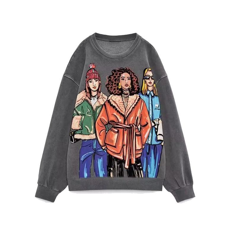 Spring and Autumn Fashion Women's Modern Girl Round Neck Sweatshirt Hoodie Graphic Printing Women's Oversized Funny Pullover