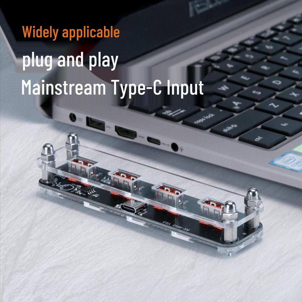 4-Port USB Charging Dock with Light Base, One-to-Four Transparent Design