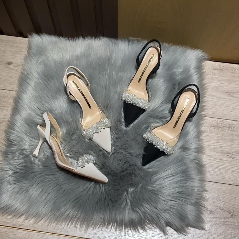 Fashion Women Slingback High Heels Summer Luxury Sandals Women Designers Elegant Pointed Toe High-heeled Sandals Transparent Party Shoes