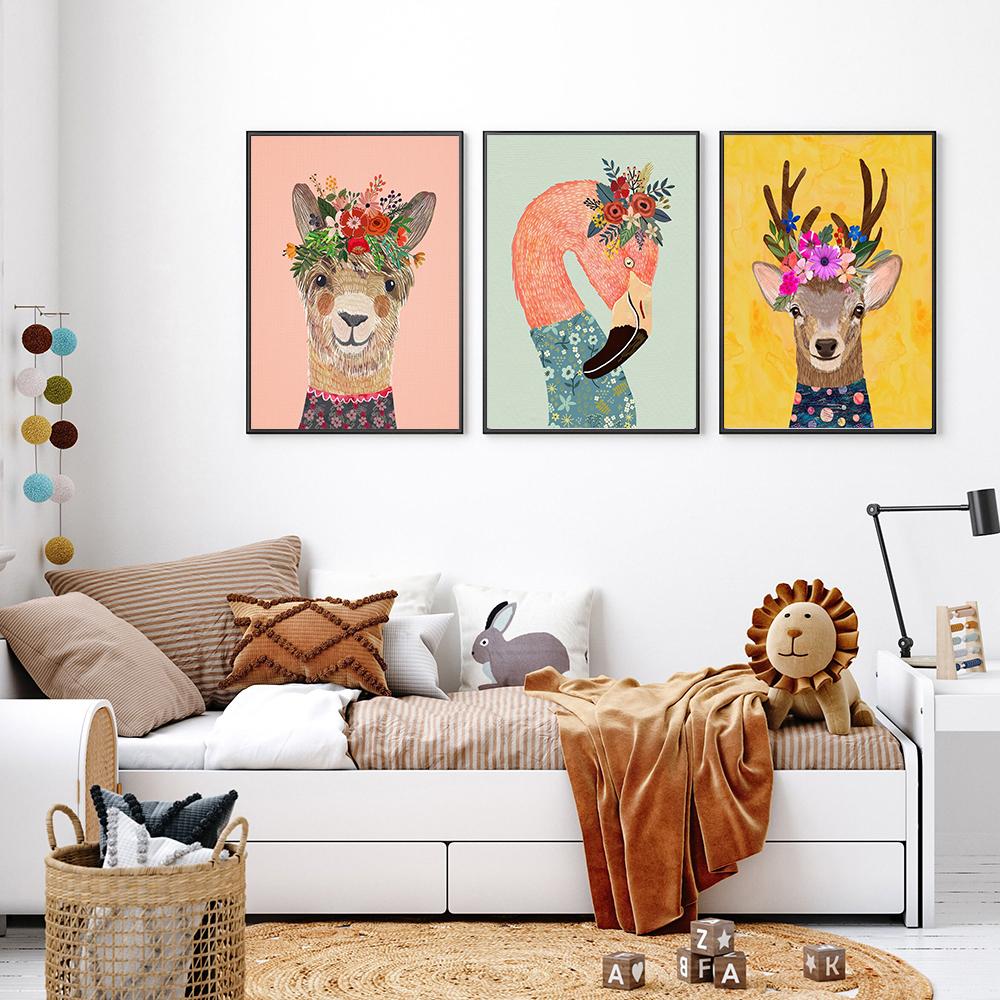 Panda Tiger Löwe Igel Bär Kinderzimmer Wand Kunst Leinwand Malerei Blume Aninmal Poster Und Drucke Bilder für Kinderzimmer Dekor