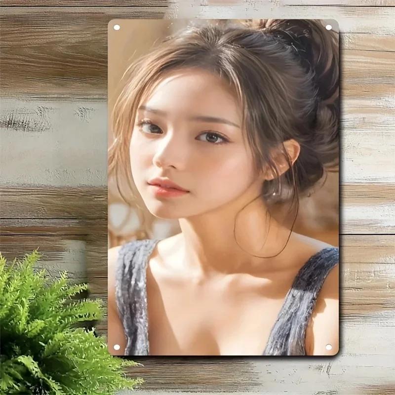 

Trendy Korean Metal Wall Sign Minimalist Woman Face Art Durable Iron Plate for Home Cafe Bar Decor 20x30cm（7.8x11.8inch）