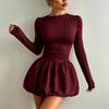 Abito casual da donna a maniche lunghe con scollo, vestibilità aderente, colorato, per l'uso quotidiano
