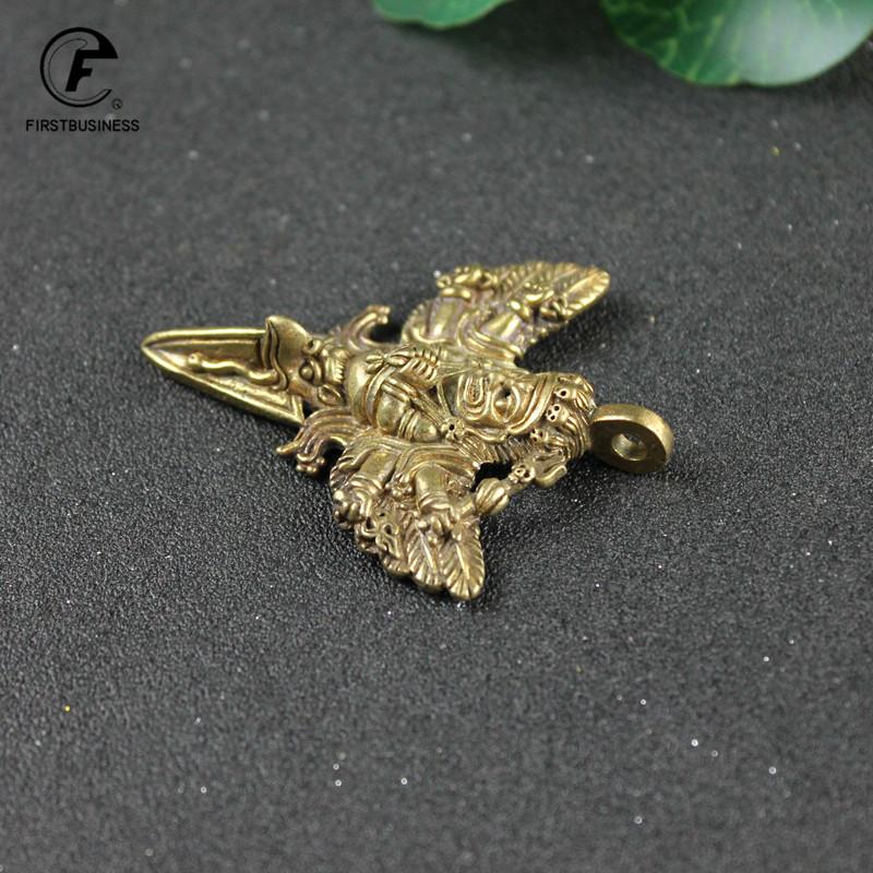 Antique Brass Buddhist Dapeng bird Gohst Face Vajra Pestle Miniature Figurines Ornament Pure Copper Tantric Buddhism Keychains