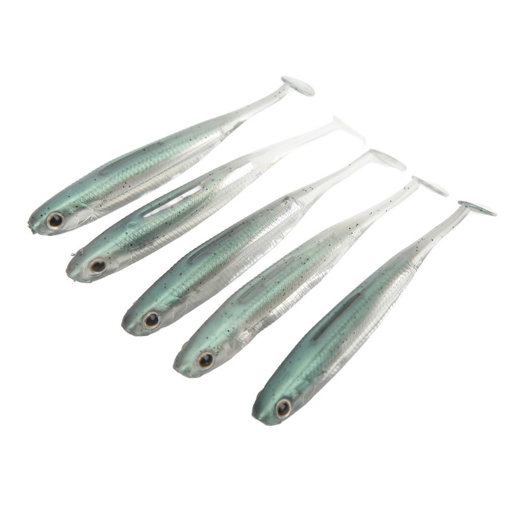 5Pcs Simulated Soft Fish Bait 3D Eyes Environmentally Friendly Silicone Artificial Fish Lure Green