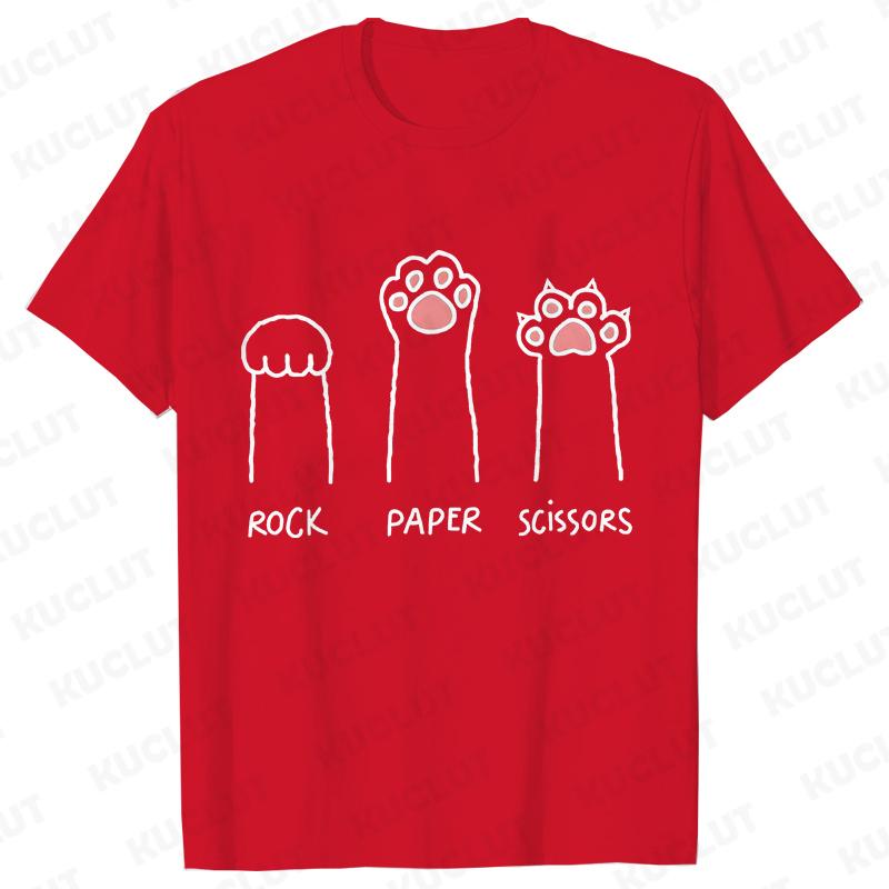 Schere Stein Papier Lustiges Katzenpfotenabdruck T-Shirt Damen Sommer Weiche Oversized Tops Mode Lässig Kurzarm Street T-Shirt