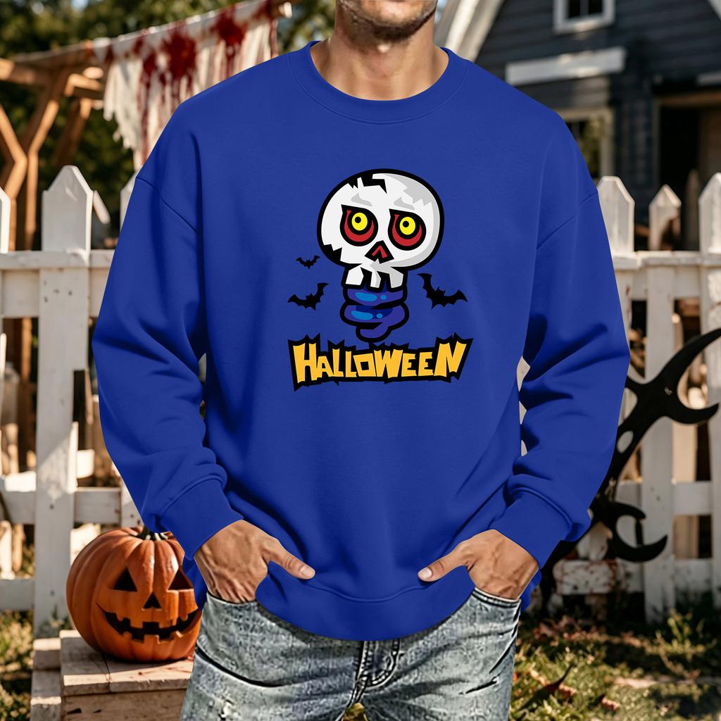 Men's Halloween Printed Long Sleeve T-Shirt Crewneck Casual Sports Top Unisex for Couples