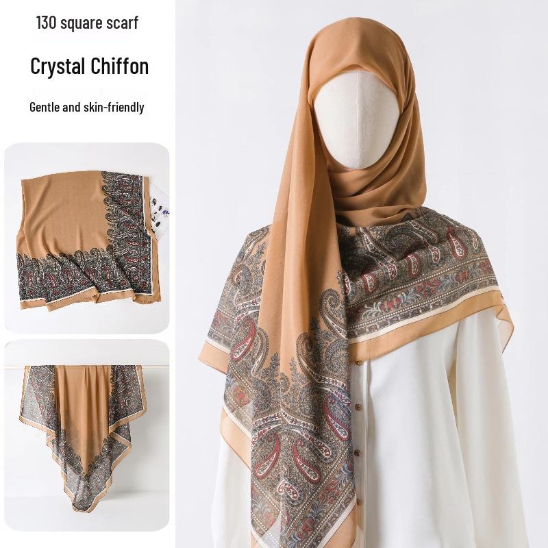 

Женский модный квадратный шарф-шаль из шелковистой марли 130x130 - Высококачественный, легкий, длинный шарф 130*130