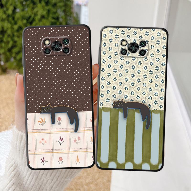 Cartoon Grid Cat Funda Phone Cover Case for Xiaomi Poco F8 M3 M4 M7 Pro C61 C50 C75 F1 F3 M5 X3 X4 X5 X7 Pro C71