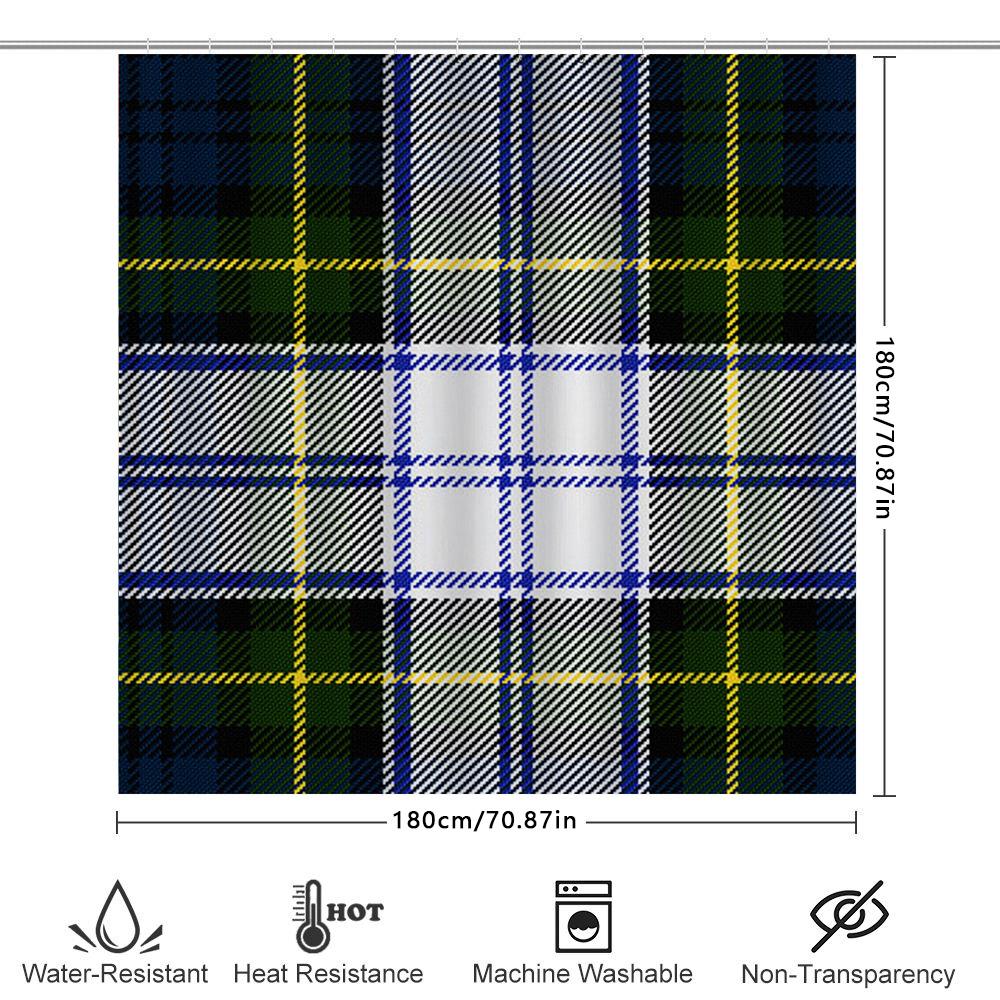 Green Plaid Shower Curtain Waterproof Bathroom Decor Blue Yellow Striped Home Decorative Polyester Fabric Modern Bath Mat