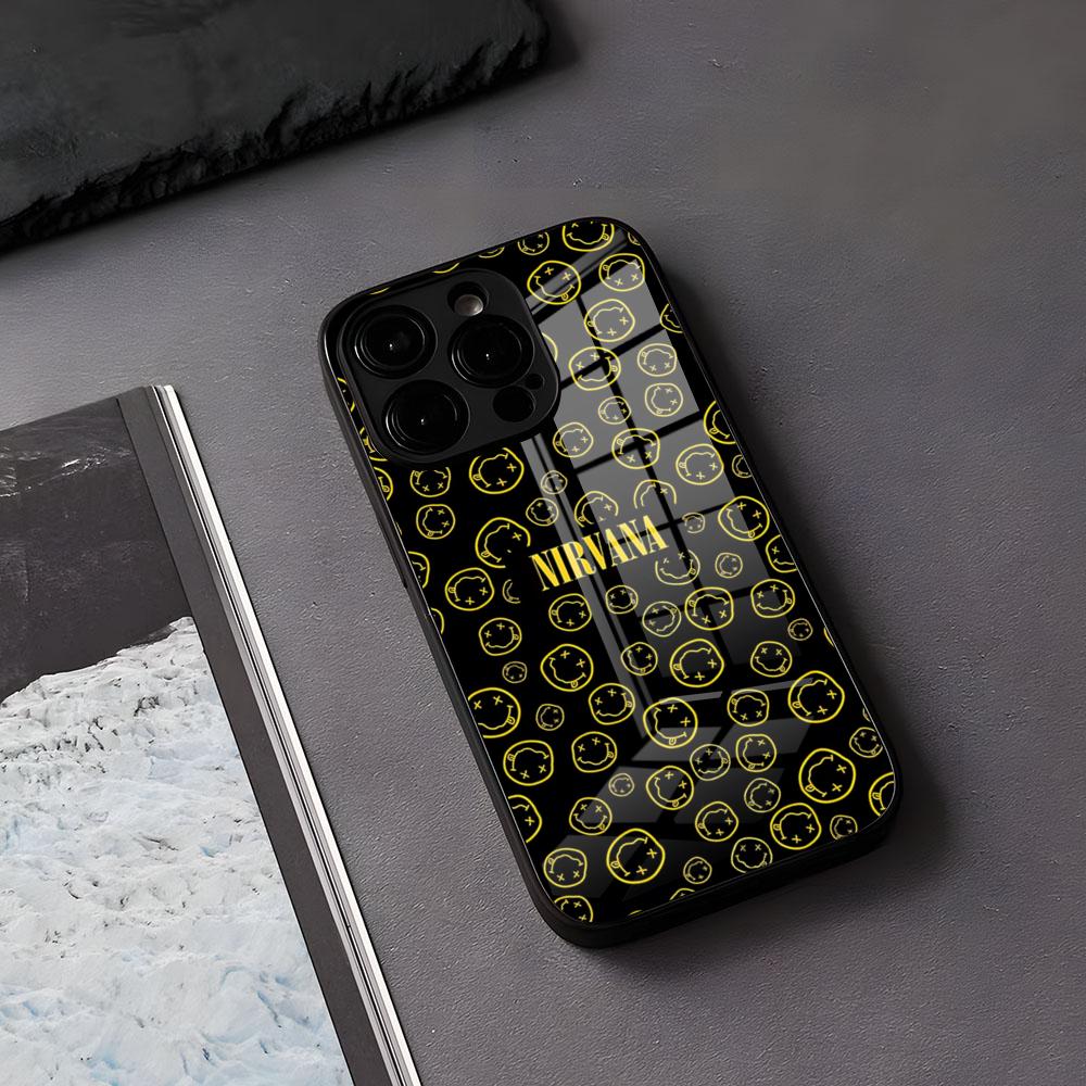 

N-Nirvana Rock Band Phone Case For IPhone 17 Air 16 E Pro Max 15 14 13 Mini 12 Pro 11 Max Plus Black Glass Cover iPhone 14 Plus