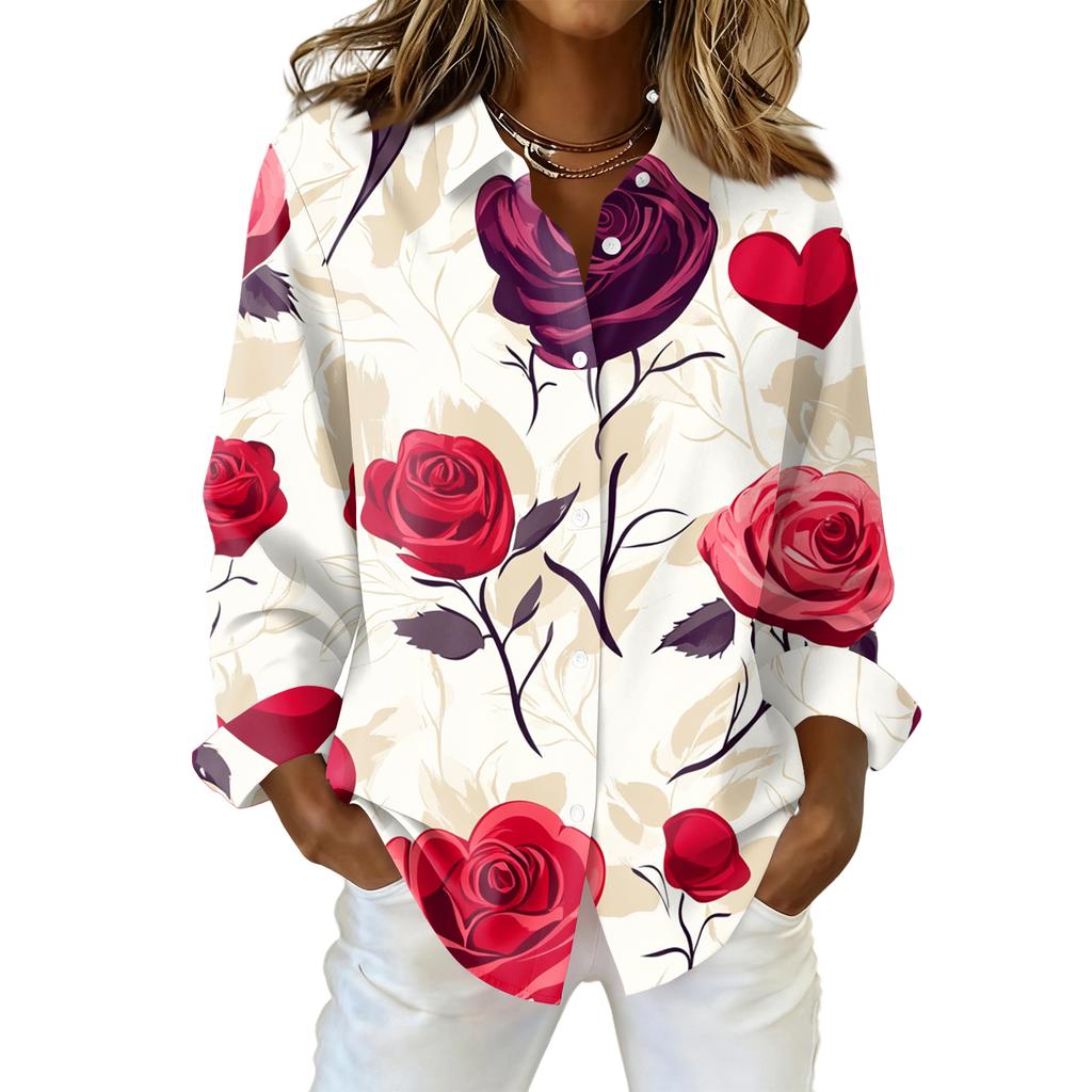 Women's Buttoned Long Sleeved Casual Regular Shirt With Collar Top