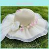 Summer Straw Hat With Lace Bow And Wide Brim For Sun Protection And Beach Vacation