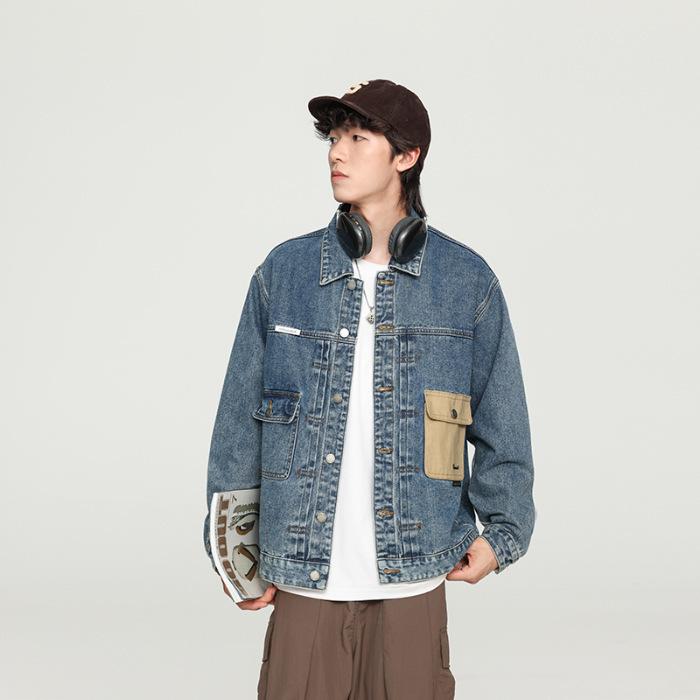 Spring Trendy Brand Loose Trend Tooling Top Jacket Versatile Denim Jacket Men'S Japanese Retro Original Style
