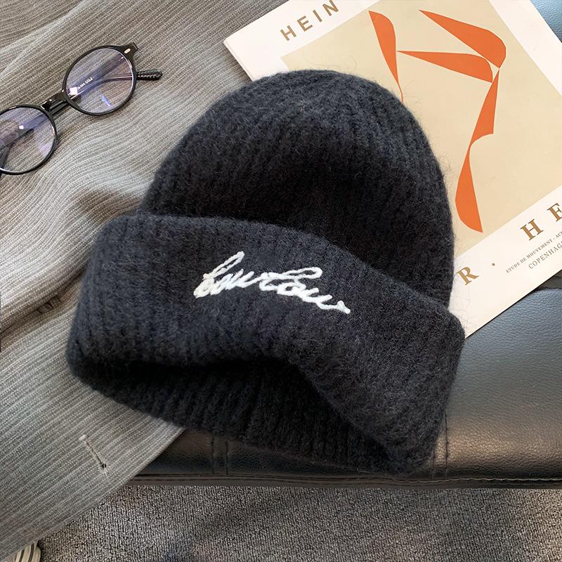 Autumn and Winter Hats for Women American Versatile Letters Piled Hats with Big Heads and Warm Head Hats Outdoor Casual Wool Hats