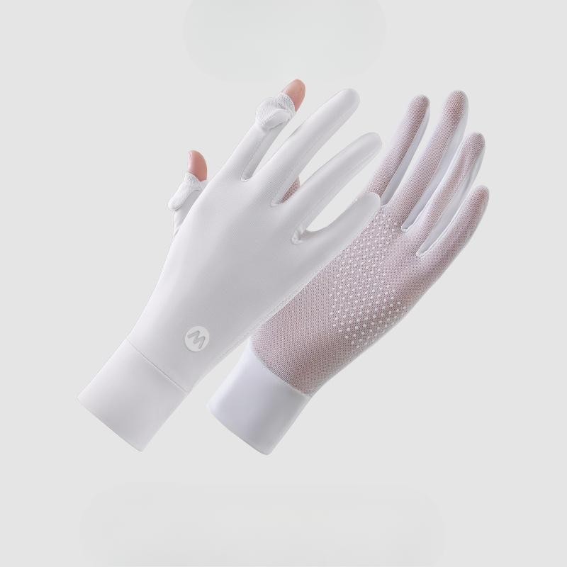 

Новые солнцезащитные перчатки для женщин Ледяной шелк Велосипедные Тонкие Противоскользящие Дышащие Устойчивые к УФ-лучам Летние перчатки для вождения с открытыми пальцами One Size