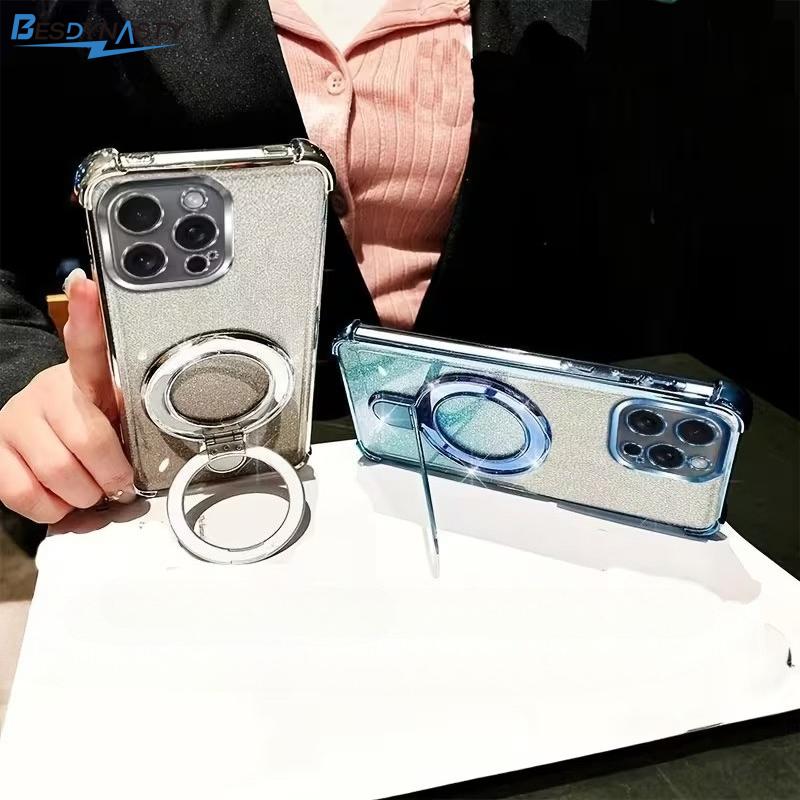 Glitter Ring Holder For Magsafe Phone Case For Samsung S26 S25 S24 S23 S22 S21 Plus FE Ultra Edge Shockproof Soft Silicone Cover