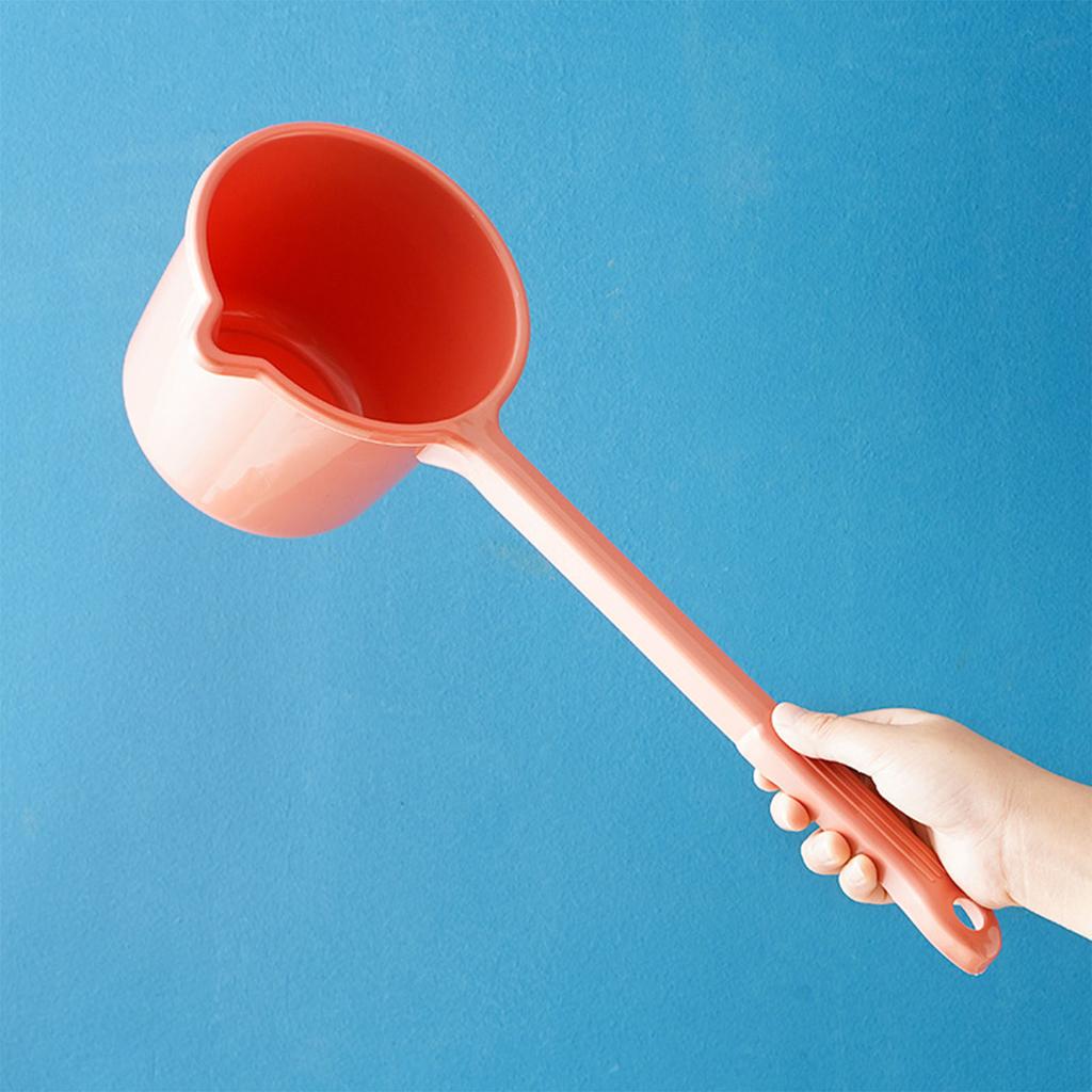 Water Scoop Long Handle Plastic Thickened Red Orange Water Dipper for Kitchen Bath Hair Washing