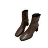 High-heeled Short Boots Women's 2025 Autumn and Winter New French Retro Square Head Thin Boots Versatile Thick-heeled Martin Boots Women's Single Boo
