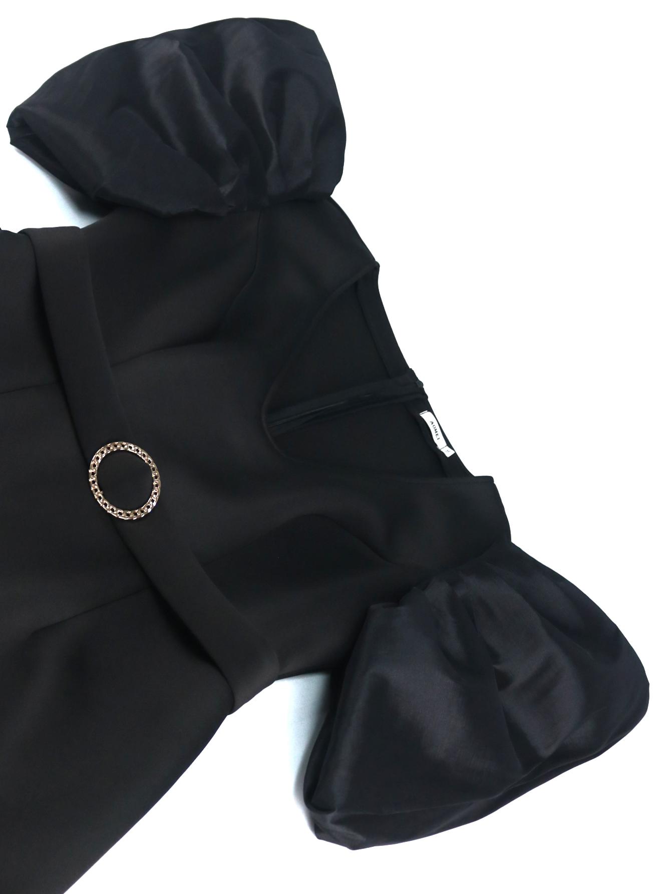 Длинные вечерние черные платья для женщин с короткими рукавами с рюшами плиссированные — фото 5