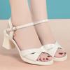 Size 35-40 Elegant Bow Soft Leather Platform Shoes Summer 2025 Women's Block High Heels Sandals for Office Model Wedding