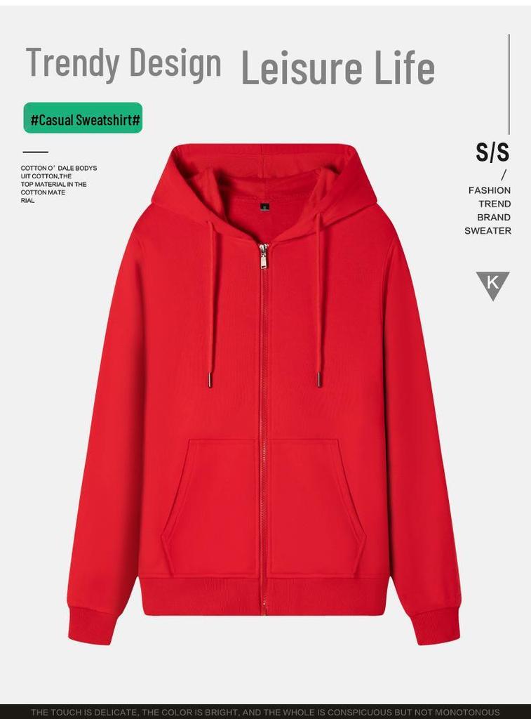 Unisex Baumwoll-Cardigan-Hoodie, Frühling/Herbst Unifarben, Lässige Jacke & Basisschicht für Paare