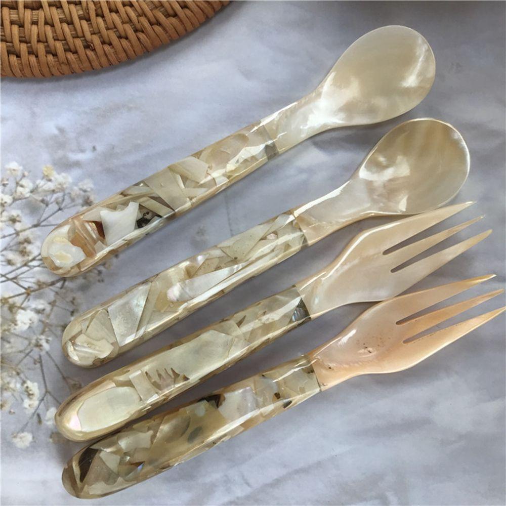 Kitchen Tool Natural Tableware Scoop Coffee Ice Cream Dessert Spoon Fork Shell Spoon Teaspoon