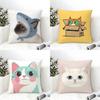 Cute Pink Cat Pattern Pillow Case Cotton Linen Fabric Square Zipper Pillowcase Home Decorative Living Room