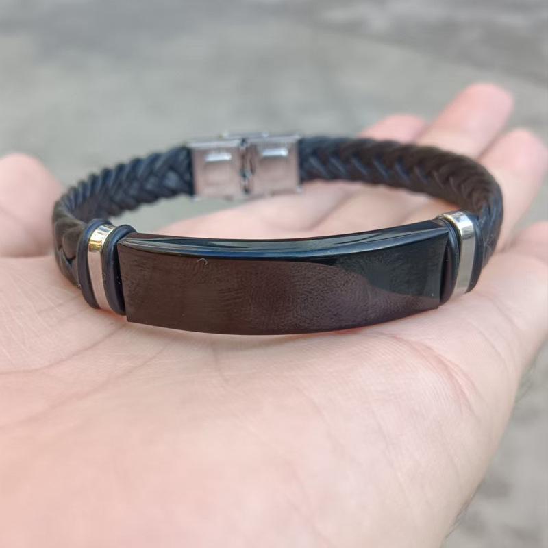 Men's Retro Titanium Steel Sports Bracelet with Engraved Stainless Steel and Anti-Static Microfiber Rope
