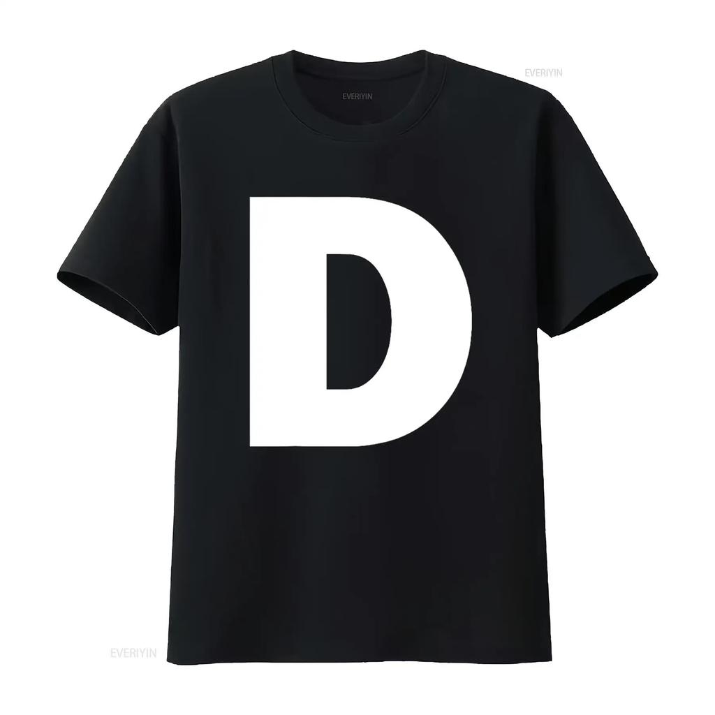 Letter D Capital Alphabet Monogram Initial T Shirt Vintage Washed Stylish Casual Soft Streetwear Slightly Breathable