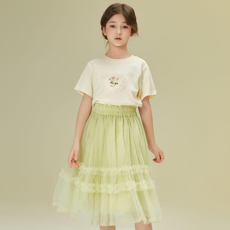 Girls' Sweet Lace Heart T-Shirt & Skirt Set