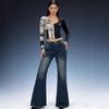 Mid-Rise Distressed Flared Jeans Women Classic Denim With Raw Hem Regular Fit Cotton Blend