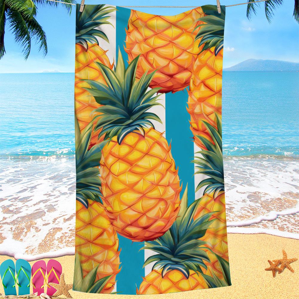 Creative Painted Pineapple Digital-printed Polyester Superfine Fiber Double-sided Fleece Beach Vacation Bath Towel, Beach Towel