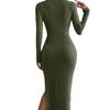 2023 Autumn/Winter Women's Long-Sleeve Knitted Slit Dress