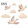 Natural Wood Cloud Decorations 7Pcs/Set Wooden Flying Goose and Wall Art Decor for Nursery, Self-Adhesive Bohemian Minimalist Home Decoration