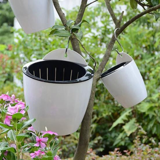 Hanging Self Watering Planter Flower Pot with Water Reservoir Wick Ropes
