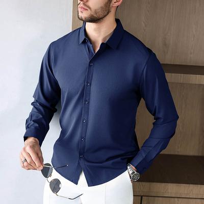 All Season Men's Long Sleeved Solid Color Shirt Business Casual  Wrinkle Resistant Wrinkle Free Comfortable  Versatile Top
